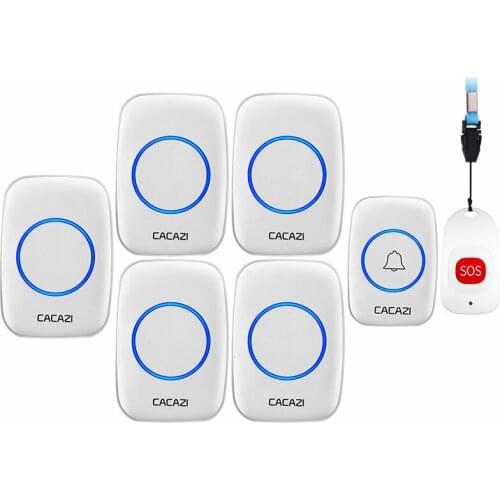 CACAZI Smart Home Wireless Pager Doorbell Old man Emergency Alarm Call Bell US EU UK Plug 80m Remote 1 button 1 pager 5 Receiver