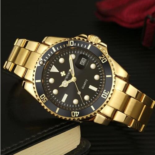WWOOR Watches Mens 2020 Luxury Gold Black Quartz Diving Watch Man Top Brand Sports Waterproof Date Wrist Watch Men reloj hombre
