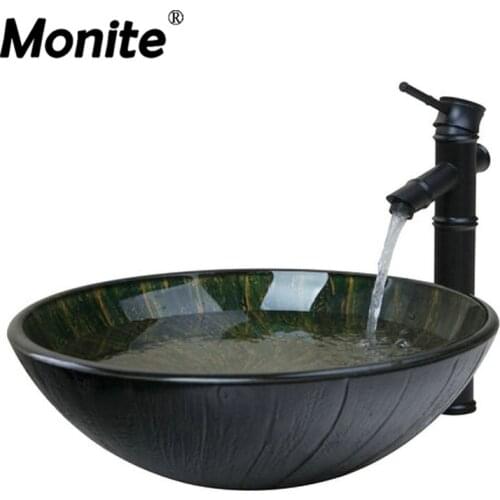 Bamboo Oil Black Tap+Bathroom Sink Washbasin Glass Hand-Painted 42798647-2 Bath Combine Brass Set Faucet,Mixer Tap