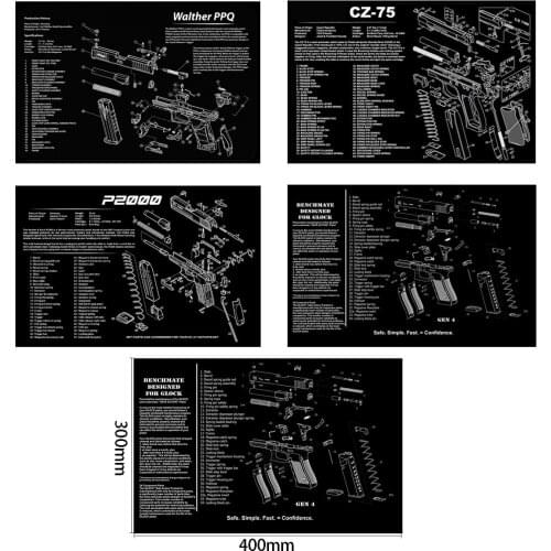 CZ-75 Gen4 Glock Gun Cleaning Mat With Parts Diagram and Instructions Armorers Bench Mat Mouse Pad CZ 75 Walther PPQ HK P2000