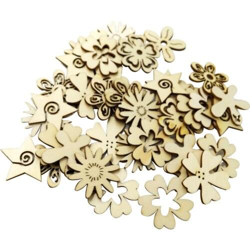50 Pieces Assorted Wood Flower Shapes Wooden Embellishment Scrapbooking Carft DIY Wedding Home Decor Ornaments Sewing Buttons