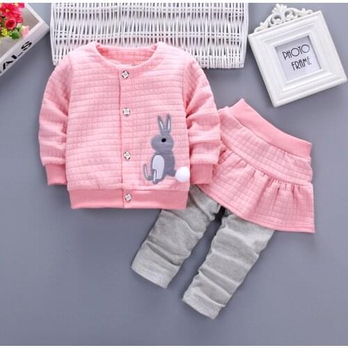 DIIMUU Kids Spring Autumn Fashion Baby Girls Cotton Outfits Tops + Trousers Children Girl Casual Coat and Pants Clothing Set