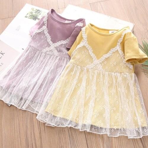 Baby Fake Two Pieces Shirt Dress 2021 Summer New Girls' Clothing Childrens Short Sleeve Dress