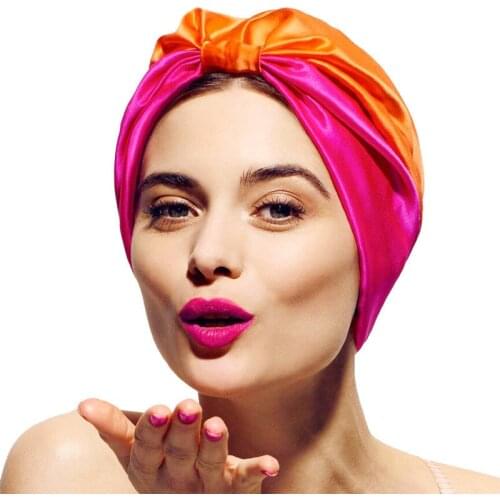 1PCS Silk Bonnet Women Sleep Hat Textile Shower Caps Bath Hat Hair Quick Dry Elastic Hair Care Bonnet Head Wrap Hat 12 Colors