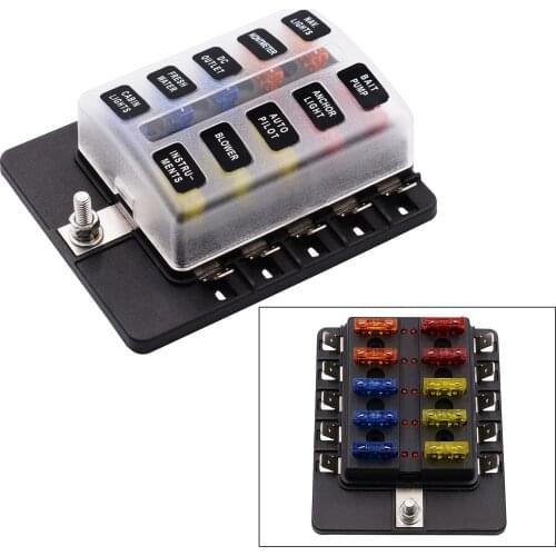 KKMOON DC 12v-32V 10Way Blade Fuse BoxFuse Box Block with LED Warning Indicator Waterproof Cover for Car Boat