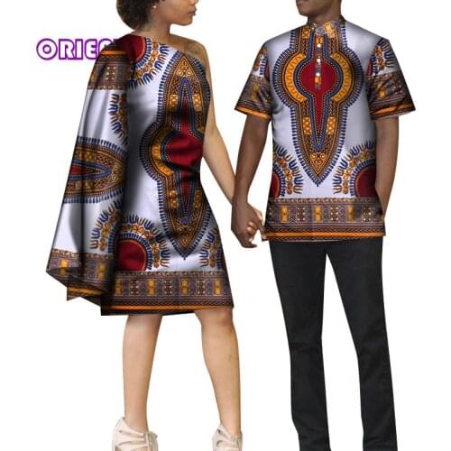 2 Pieces African Clothes for Couple Men Shirt and Women Dress African Couple Family Matching Clothing Party Wedding WYQ600