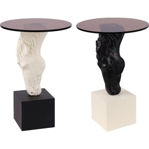 Creative End Table Horse Resin Sculpture Indoor Coffee Table Glass Top Dinner Room Kitchen Home Living Room Modern Side Table