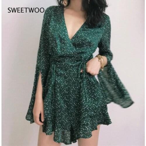 Summer 2021 ladies sexy flared sleeve frill mini skirt casual shirt dress party seaside ladies cute dress