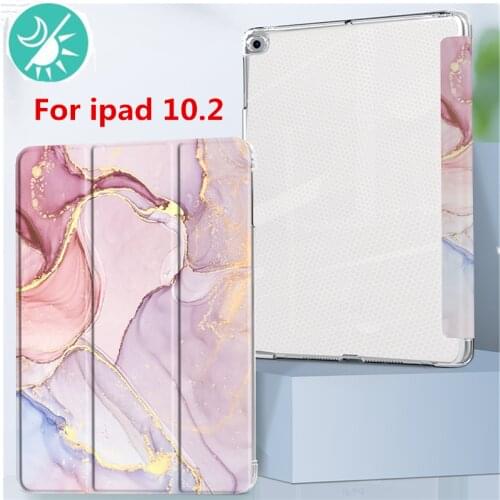 Smart Bracket for Ipad Case 10.2" Marble Pad Case for i Pad 10 2 7/8th Gen Trifold Stand Flip Holder Protector Tablet Funda Capa