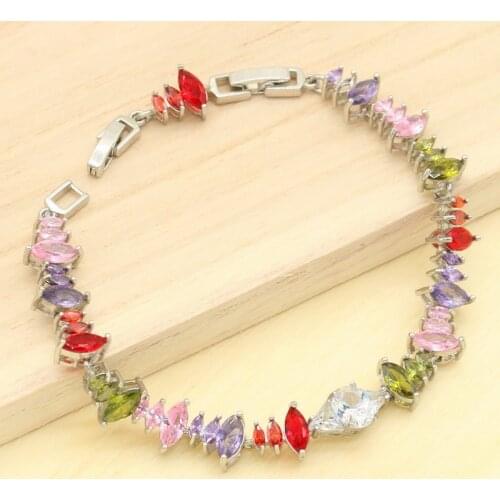 Multi Color Pink White Zircon Silver Bracelet for Women Stocktake sale