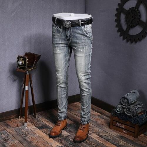 Fashion Mens Straight Vintage Jeans Pencil Pants Washed Slim Fit Long Trousers J43