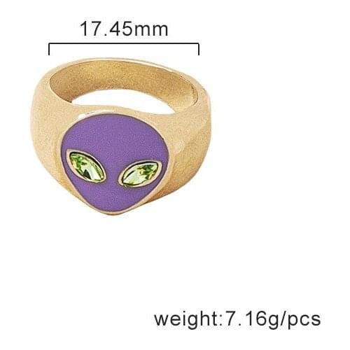 2021 Ins Trendy Gold Blue Enamel Alien Acrylic Stone Minimalist Knuckle Finger Rings Korean Fashion Women Party Jewelry
