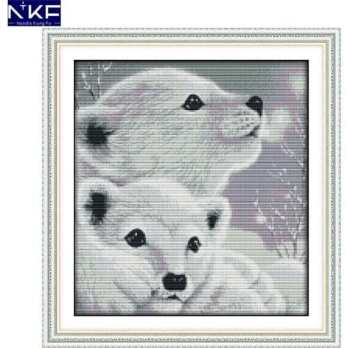 NKF Two Little Polar Bears Cross Stitch Set Handmade Craft Needlework Cross-Stitch Embroidery Kit Cross Stitch for Home Decor