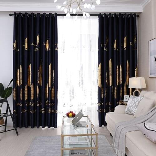 New Leaf Bronzing Printing Curtains Nordic Luxury for Living Room Bedroom Study Shading Hot Silver Curtains Tulle Custom