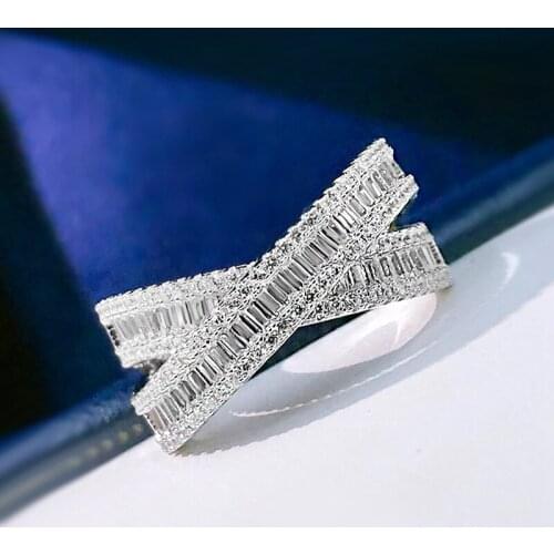 Luxury 100% 925 Sterling Silver Cross Created Moissanite Wedding Party Creative Simple Ring For Women Fine Jewelry Wholesale