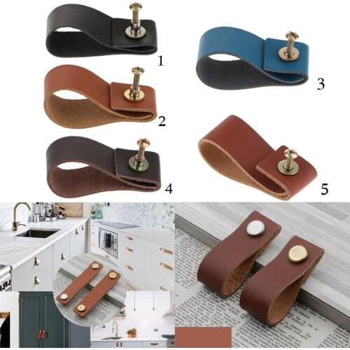 Handmade Leather Door Handle Pull Knob For Cabinet Cupboard Furniture Accessories
