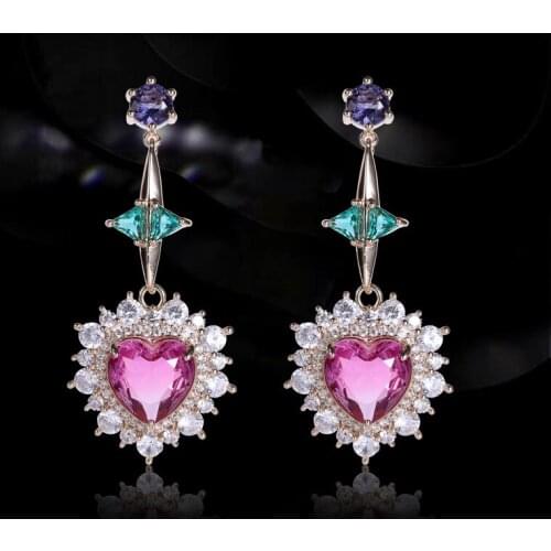 Cute Love Heart Shape Earring Paved Sparkling AAA Zirconia Stone Fashion Women Elegant Jewelry Wedding Party Drop Earrings