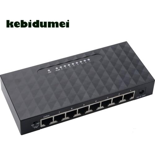 Kebidumei 10/100/1000Mbps RJ45 8 Ports Ethernet Network Switch Gigabit Switch Hub Base Support Full Half Duplex EU Plug