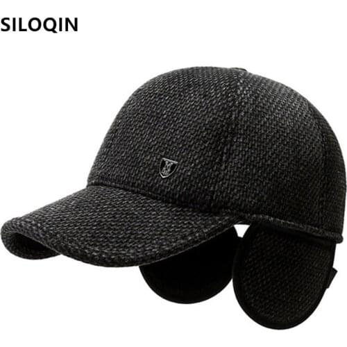 SILOQIN Snapback Cap New Winter Mens Warm Earmuffs Hats Cold Proof Thermal Baseball Caps Bone Adjustable Size Casual Sports Cap