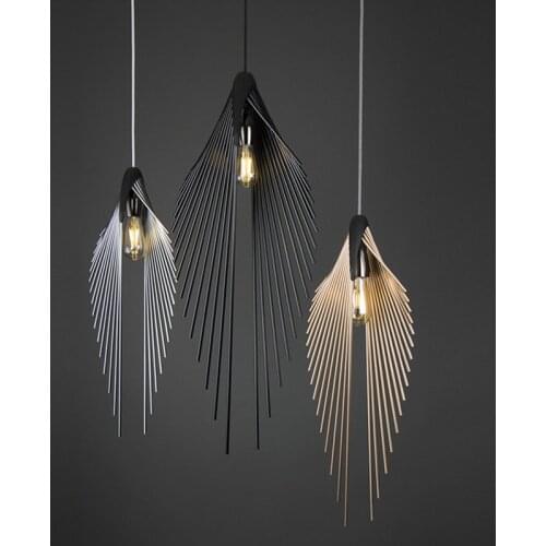 Modern minimalist Nordic decorative chandelier soft decoration model room black wrought iron hanging wire showcase bar lamp