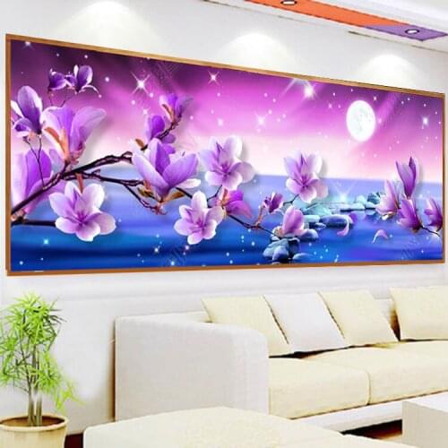 Full Diamond Purple Gas Donglai Diamond Painting Magnolia Plant Flower Diamond Cross Stitch Living Room New Diamond Embroidery