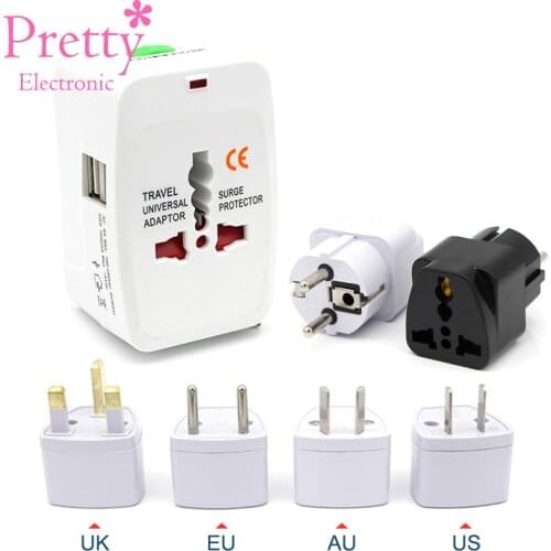 Universal Worldwide Adapter Electric Socket AU UK US EU Plug Adaptor Travel Wall Charger AC Power Option 2 USB Charging Port