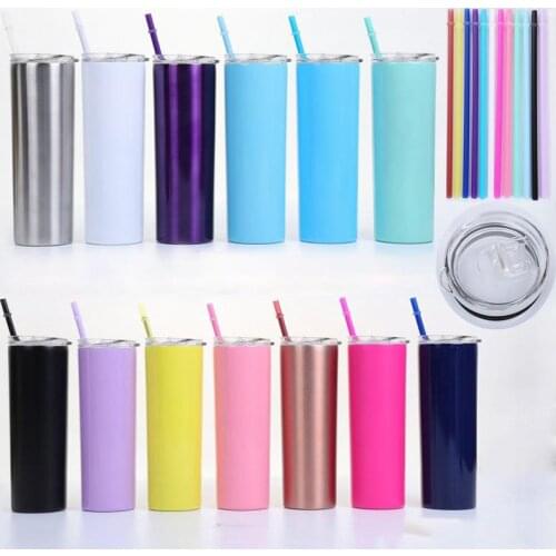 20oz Skinny Tumbler Wine Cup With Lid Straw Beer Mug Double Wall Vacuum Insulated Stainless Steel SlimTall Bottle