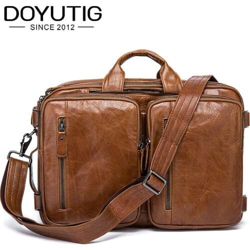 DOYUTIG High Quality Leather Mens Briefcase Leather Laptop Bag Business Male Travel Handbag Crazy Horse Tote Crossbody Bag G109