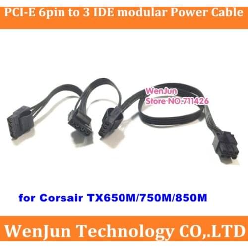 High quality 6Pin PCI-E to 3 IDE molex 4pin Modular Power Supply Adapter Cable for Corsair TX650M TX 750M TX850M series