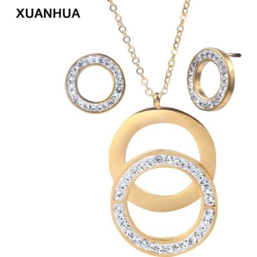 XUANHUA Stainless Steel Jewelry Sets For Women Fashion Jewelry Accessories Set Jewellery Necklace Set Dubai Bridal Set Jewelry