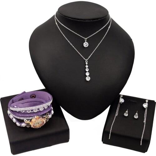 Yulaili Valentines Gift Jewelry Sets Crystal Dangle Earrings Choker Necklace Watch Bracelet Watches Bangle Accessories For Women