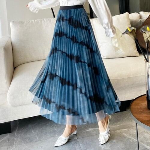 Bohemian Tie Dye Print 2021 Spring Summer Chic Hawii Female Long Pleated Boho DOuble Sided Wears Beach Skirt