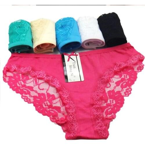 New Fashion Low-Rise Womens Sexy Lace Lady Panties Cotton Breathable Hollow Briefs Plus Size Girl Underwear 12 Pieces/Lot