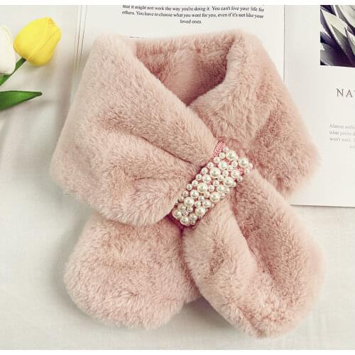 Pink Soft Japan Pearl Faux Fur Scarf Women Winter Fashion Thick Warm Neck Collar Scarves 2021 New Ladies Women Girl Accessories