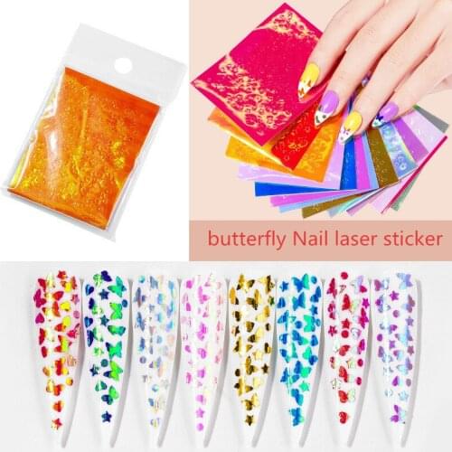 16pcs/lot Butterfly Nail Holographic Strip Tape Nail Art Stickers Thin Laser Silver Stripe Stars Sticker DIY Foil Decal Sticker