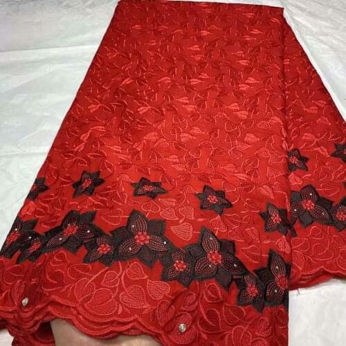 2021 Latest red Nigerian Embroidered Swiss Voile Lace Fabric Switzerland Cotton African Dry Lace Cloth Material Tissus Tela OC13