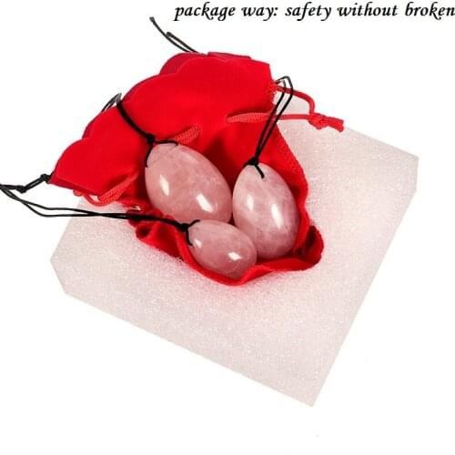 Genuine Jade Eggs Rose Quartz Drilled Yoni Egg Set Kegel Muscle Exerciser Natural Massage Stone 3pcs in Set