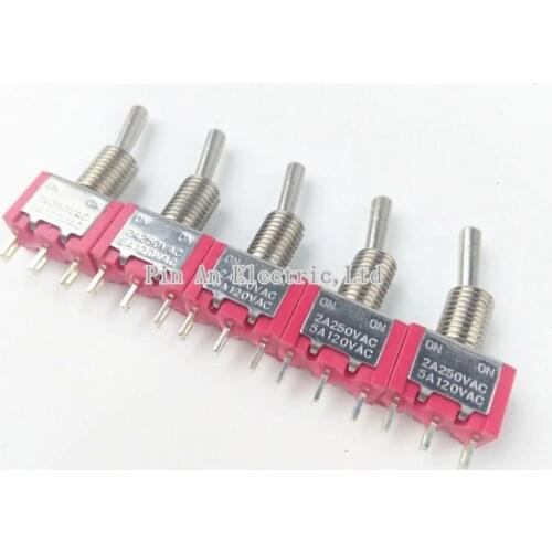 5pcs 6MM Red 3Pin 2File MTS-102 Reset free lock Button Rocker switch 2A250V 5A120V (ON)-OFF Toggle Switch