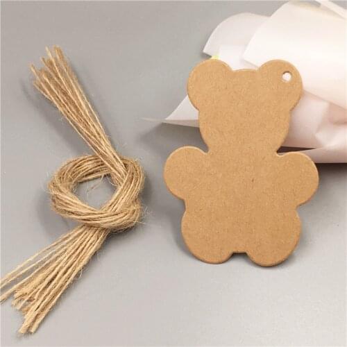 50Pcs/Lot Kraft Paper Thank You Paper Labels Hang Tags Cute Little Bear Wedding Etiquette Party Paper Labels+50Pcs Hemp Strings