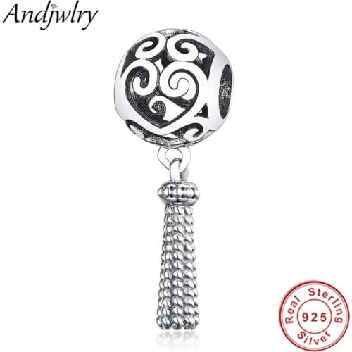 925 Sterling Silver Fit Original Pandora Charms Bracelet Charms Heart Tassel Charm Beads Necklace Pendant DIY Jewelry
