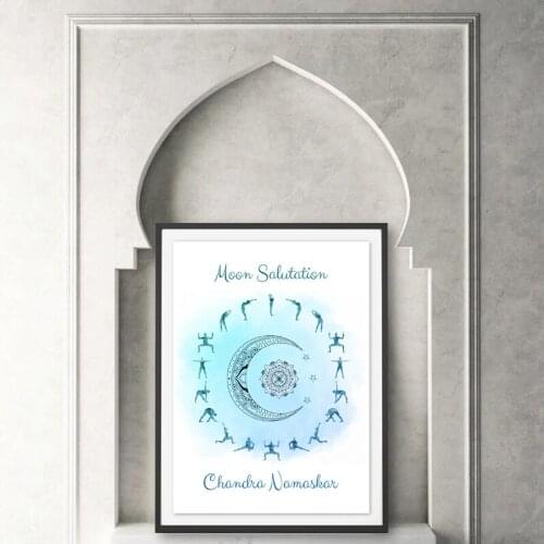 Abstract Sun and Moon Salutation Poster and Prints Yoga Wall Art Celestial System Canvas Paintings Yoga Studio Decor Pictures
