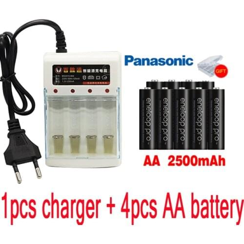 Panasonic Eneloop Original Battery Pro AA 1.2V 2500mAh NI-MH Camera Flashlight Toy Pre-Charged Rechargeable Batteries+Charger