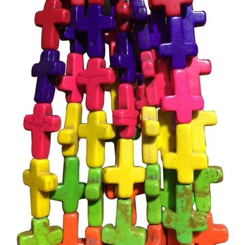 Free Shipping Fashion Jewelry 12x16mm Beautiful Multicolor Howlite Crose Loose Beads 15" FG9042