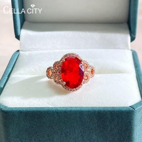 Cellacity Classic Silver 925 Jewelry Rings With Oval Shape Ruby Gemstones Rose Gold Color Women Fine Jewelry Gift size 6-10