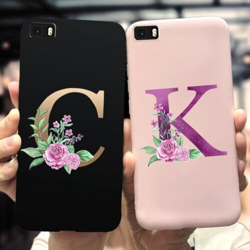 For Huawei P8 Lite Case 2015 Cute Floral Initial Alphabet Letter Soft Case on Huawei P8lite P8 Lite 2016 Silicone Matte Cover 5"