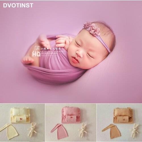 Dvotinst Newborn Photography Props for Baby Soft Cute Hats Wraps Background Blanket Headband Dolls Studio Shoots Photo Props