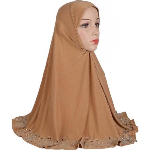 H1380 Hot sell big size muslim hijab scarf with rhinestones on border islamic headscarf hats armia pull on headwrap ramadan gift
