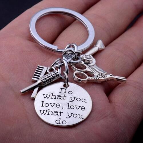 Hairstylist Keychains Comb Hair Dryer Scissors Key Chain Alloy Silver Color Keyrings For Women Men Jewelry Barber Gift Key Rings