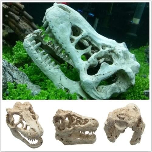 Hot Resin Artificial Aquarium Dinosaur Skull Decoration Fish Tank Dinosaur Head Ornament House Cave For Fish Turtle Repitle