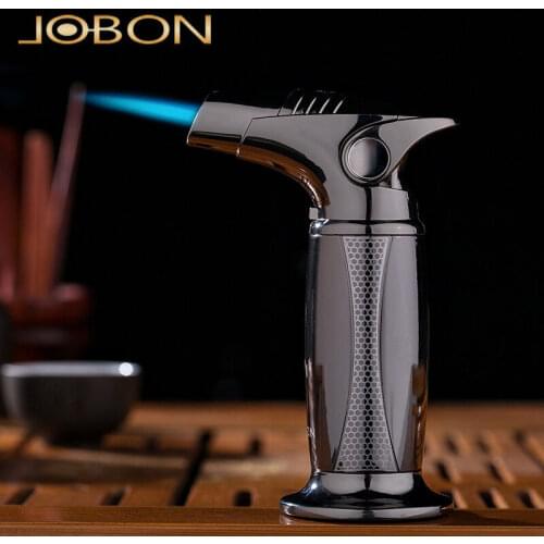 Jobon Butane Gas Inflatable Cigar Lighter.Blue Straight Jet Flame Large Size High Temperature Torch Fire Kitchen BBQ Tool Gift